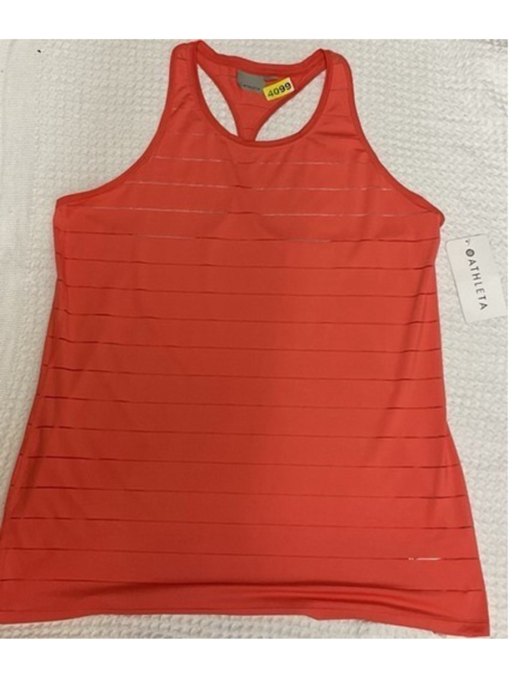 NWT Athleta Coral Orange Stripe High Mesh Chi Tank Top Athletic Women XLT